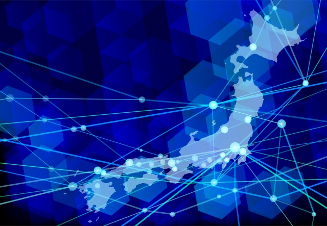 日本地図とネットワークを表す線